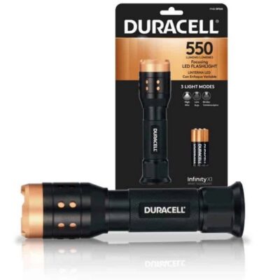 torcia duracell led 550lm autonomia 2h portata 100mt IPX4 batterie pile incluse