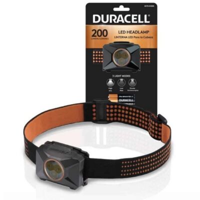 torcia da testa frontale duracell led 200lm autonomia 3h portata 60mt IPX4 batterie pile incluse