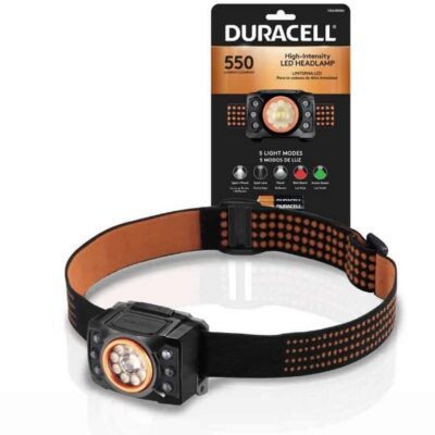torcia da testa frontale duracell led 550lm visione notturna 70mt IPX4 batterie pile incluse autonomia 2h