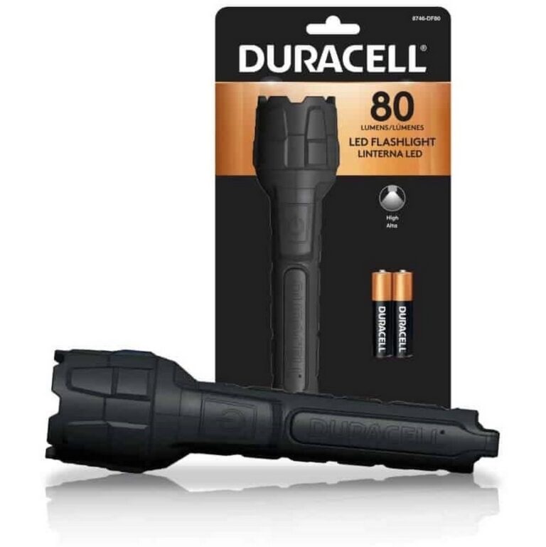 torcia duracell led 80lm gommata autonomia 4h portata 30mt batterie pile incluse