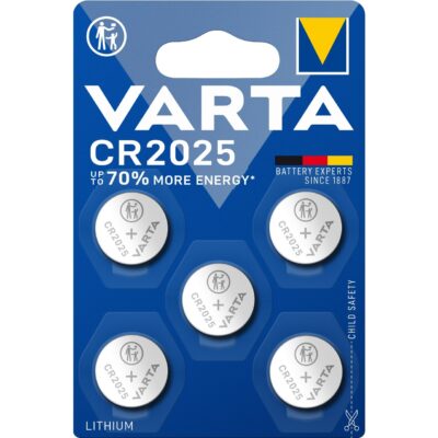 5 PILE LITIO CR2025 3V BATTERIE Bottone VARTA LITHIUM +70% ENERGY Germany Brand
