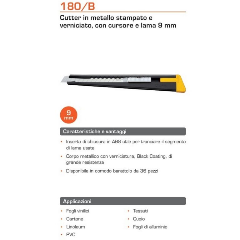Cutter OLFA 180/B 9mm Tessuti Cuoio Cartone Linoleum Fogli Vinilici made in Japan - immagine 2