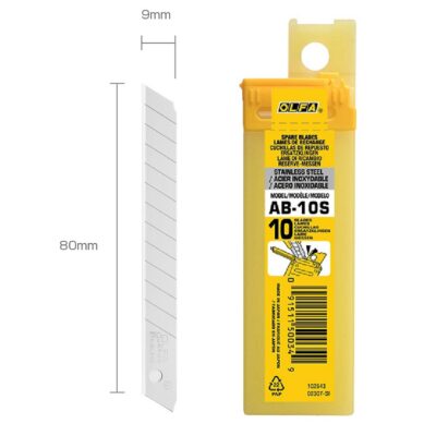 10 Lame Acciaio Inox Universali OLFA AB-10S 9mm per cutter taglierino SVR-1 SRV-2 Japan made
