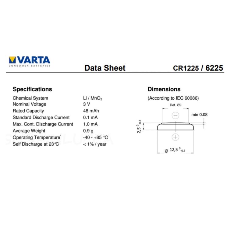 PILA LITIO VARTA CR1225 3V BATTERIA Bottone LITHIUM EXTRA Germany Brand - immagine 2