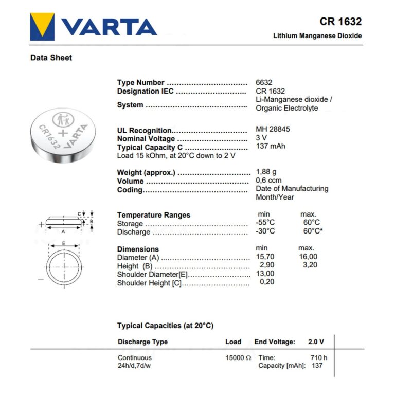 PILA LITIO VARTA CR1632 3V BATTERIA Bottone LITHIUM EXTRA Germany Brand - immagine 2