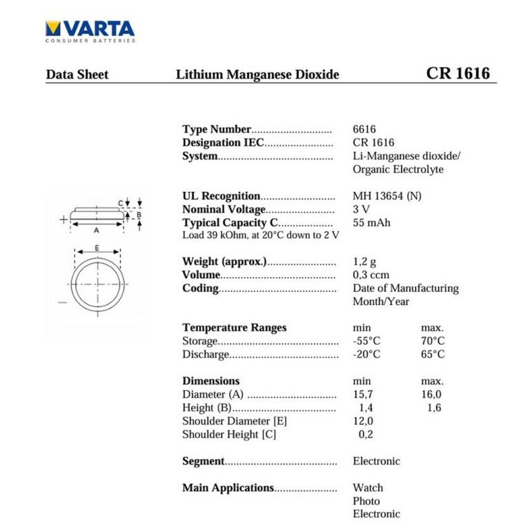 PILA LITIO VARTA CR1616 3V BATTERIA Bottone LITHIUM EXTRA Germany Brand - immagine 2