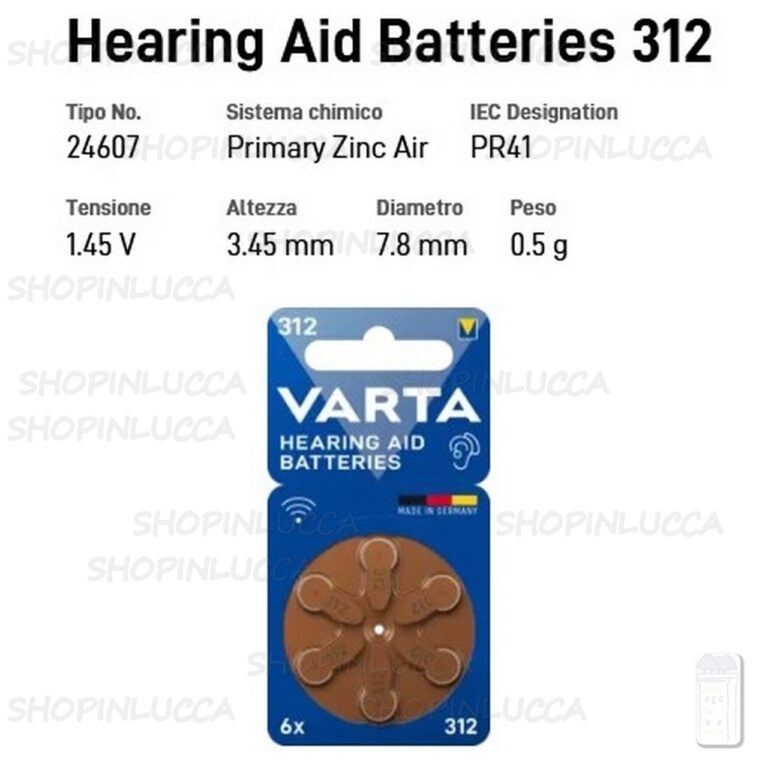 60 pile per apparecchi acustici VARTA 312 batterie protesi udito PR41 Made in Germany - immagine 2