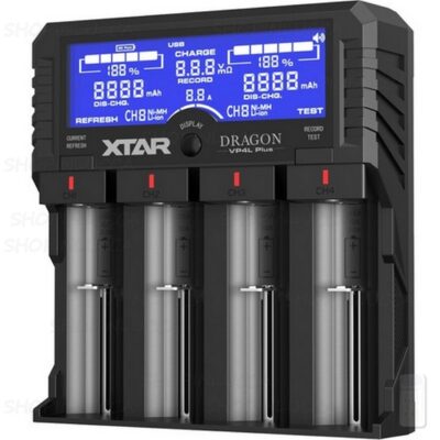 Caricabatterie XTAR VP4L DRAGON per pile batterie ricaricabili litio 3,6V 3,7V - NiMH 1,2V - NiCD 1,2V - Funzione Tester