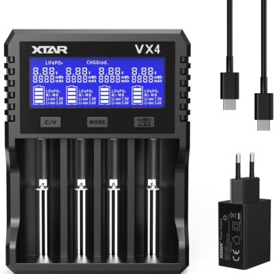 Caricabatterie XTAR VX4 per pile batterie ricaricabili litio 1,5V - NiMH 1,2V - Li-ion 3,6/3,7V - LiFePO4 3,2V con trasformatore EU