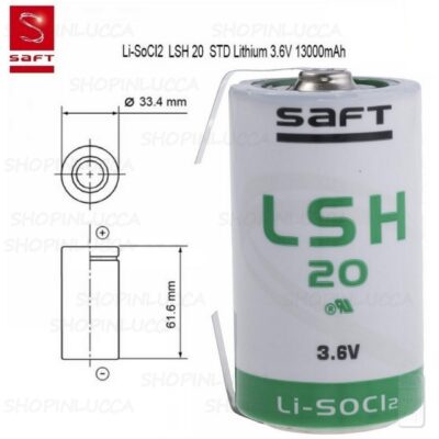 Saft LSH20 Batteria Pila Litio Li-SOCl2 3,6v 13000mAh 4A di scarico lamelle a saldare